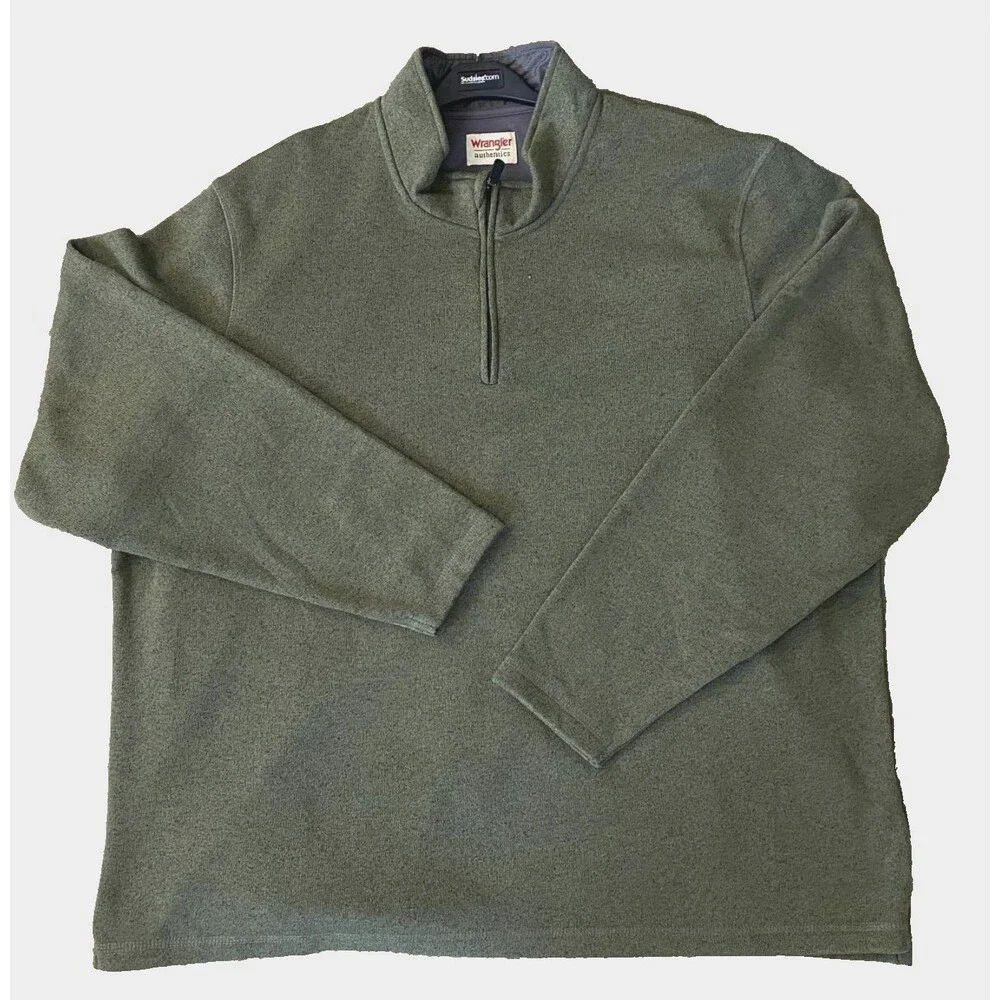 Wrangler Authentics Sweater Men's 3XL / TG Mock‎ Neck Green 1/4 Zip Long Sleeve
